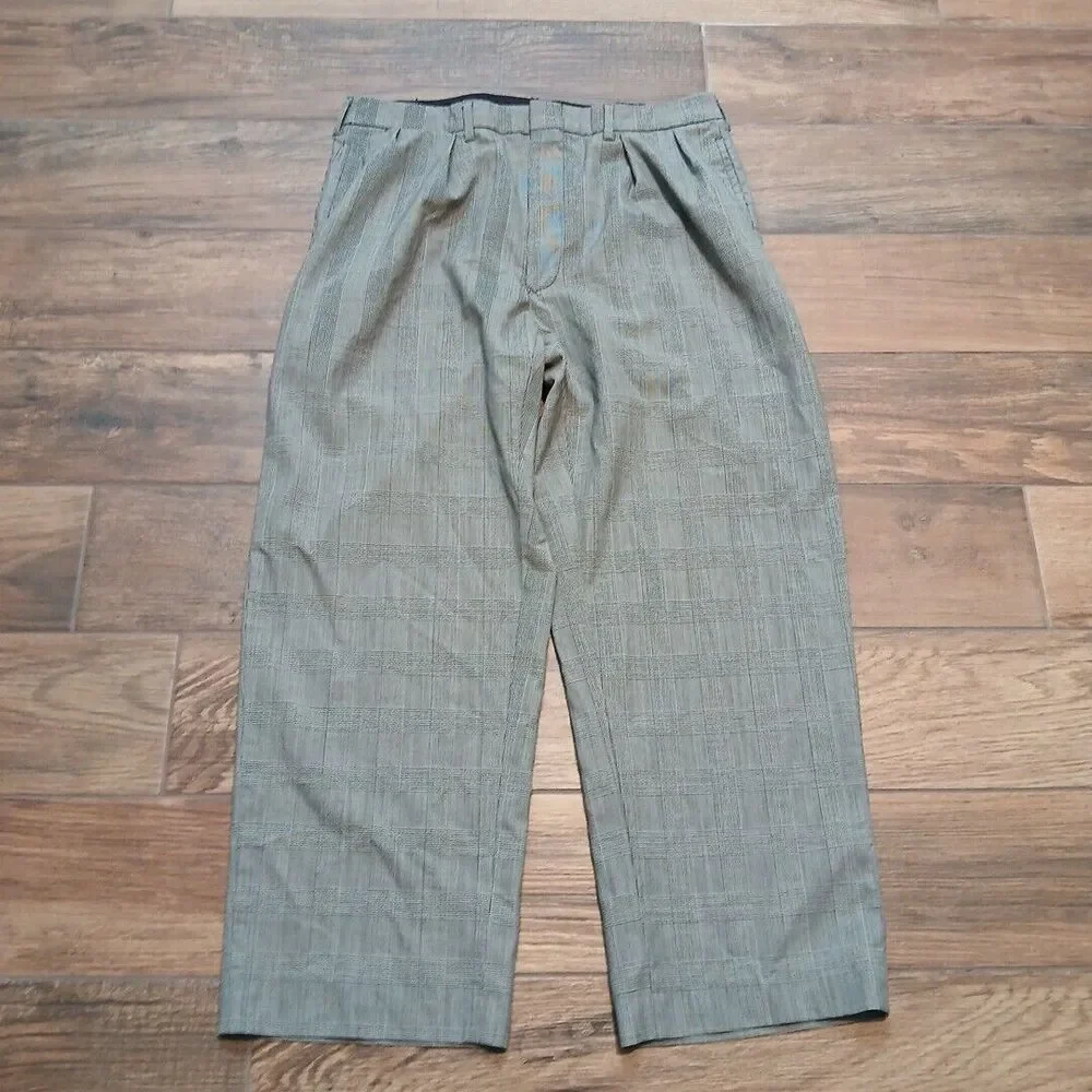 Vintage Polo Ralph Lauren‎ Pants Mens 34x27 (HEMMED) Grey Plaid Pleated USA